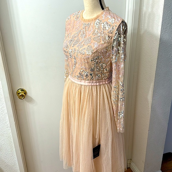 NWT NEEDLE & THREAD gloss midi dress in Blush pink size 10 US size 8 - Picture 5 of 6